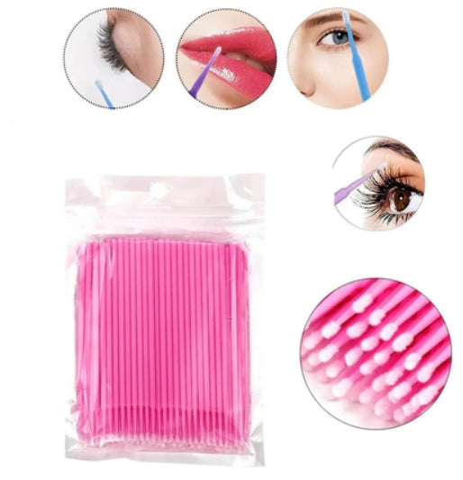 Kit 100 Escovinhas + 100 Microbrush + 100 Aplicador de Batom Alongamento de Cílios.