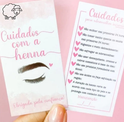 100 Cartões tag de cuidados com a henna, sobrancelha