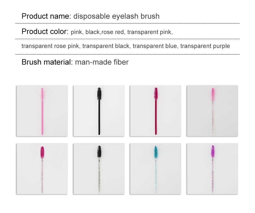 50 Peças de Escova para Cílios Descartável com Cabeça Macia, Escova de Sobrancelhas Cristal, Escova para Extensão de Cílios, Wands para Máscara, Ferramenta de Maquiagem