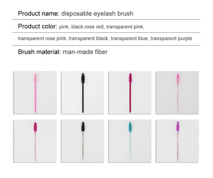 50 Peças de Escova para Cílios Descartável com Cabeça Macia, Escova de Sobrancelhas Cristal, Escova para Extensão de Cílios, Wands para Máscara, Ferramenta de Maquiagem