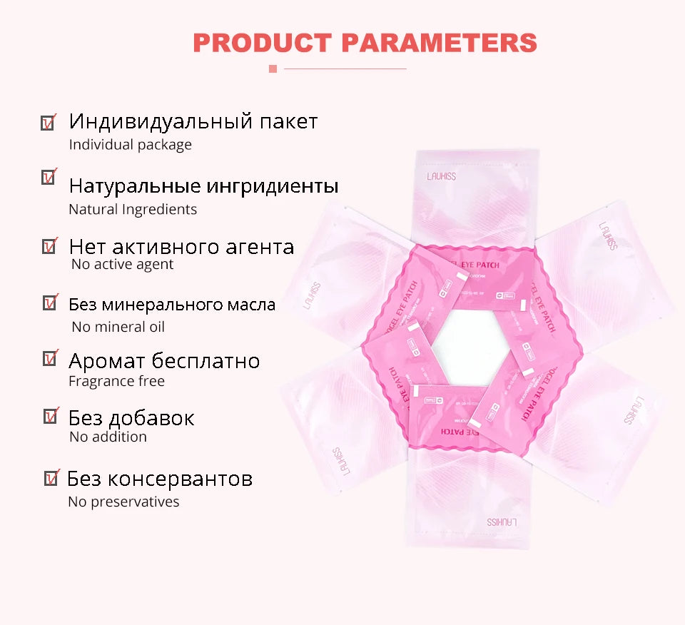 Patches para Cílios 50 Unidades para Construção de Extensões de Cílios, Almofadas Russas, Embalagem para Abaixo dos Olhos, Adesivos de Papel para Extensão de Cílios