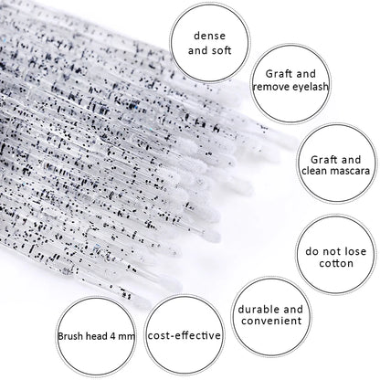 Kit de Suprimentos para Extensão de Cílios: Aplicador de Máscara, Escova para Cílios, Cotonetes de Cristal, Anel para Cola, Fita, Almofada para Olhos, Ferramentas de Maquiagem para Cílios