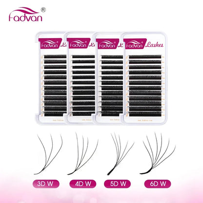 FADVAN Cílios com Floramento Automático em Forma de W, Bloom 3D/4D/5D/6D, Fãs Premade para Extensão de Cílios, Naturais, Macios e Profissionais
