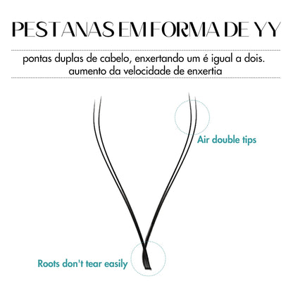 Extensões de Cílios GEMERRY YY, Curva em L, Olho de Raposa, Dicas Duplas, Volume Premade em Forma de Ventilador 2D, Tipo YY, Natural, Matte Black, Suprimentos para Cílios
