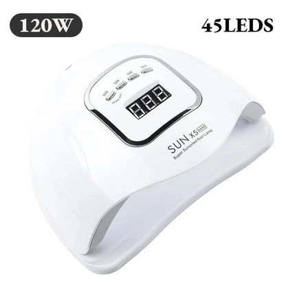 Lâmpada de Secagem para Unhas LED UV 120W para Cura de Esmalte em Gel – 45 LEDs, Secador de Unhas Profissional com Temporizador e Sensor Automático, Ferramentas para Manicure e Pedicure