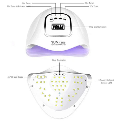 Lâmpada de Secagem para Unhas LED UV 120W para Cura de Esmalte em Gel – 45 LEDs, Secador de Unhas Profissional com Temporizador e Sensor Automático, Ferramentas para Manicure e Pedicure