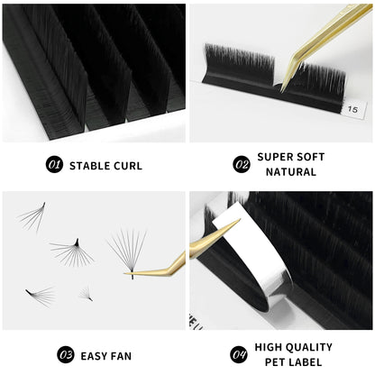 Abonnie cílios com curvatura M/L, fácil de criar volume, cílios mega volume, fãs automáticos de fácil aplicação, efeito de florescimento para volume