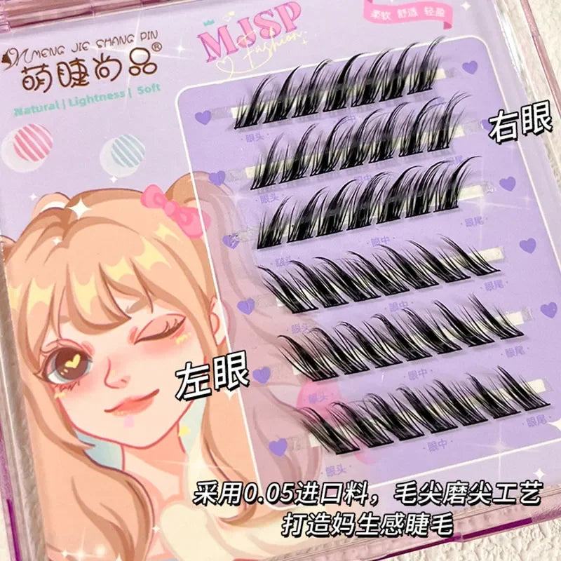 Skew Flying Fox Cílios Postiços Falsos em Tufo Único, Extensão Híbrida Segmentada, Efeito Natural de Olhos de Raposa, Ferramenta de Maquiagem para Cílios Individuais