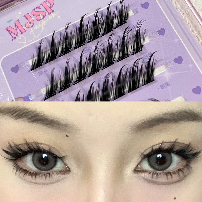 Skew Flying Fox Cílios Postiços Falsos em Tufo Único, Extensão Híbrida Segmentada, Efeito Natural de Olhos de Raposa, Ferramenta de Maquiagem para Cílios Individuais