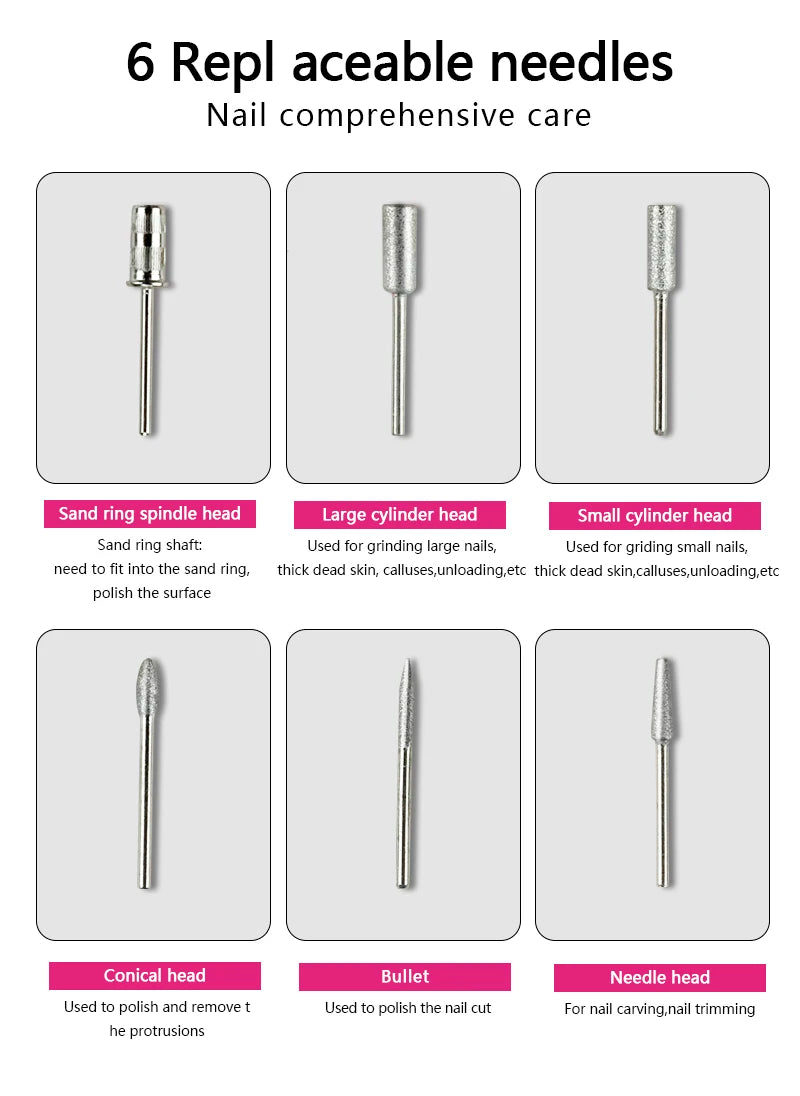 Broca de Unha Elétrica 35000RPM Máquina de Manicure Profissional Conjunto de Lixadeira de Unha, Broca de Unha Portátil, Equipamento de Polimento para Salão de Unhas