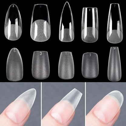 120 Peças de Unhas Matte Adesivas – Unhas Falsas de Cobertura Total, Oval, Amêndoa, Esculpidas