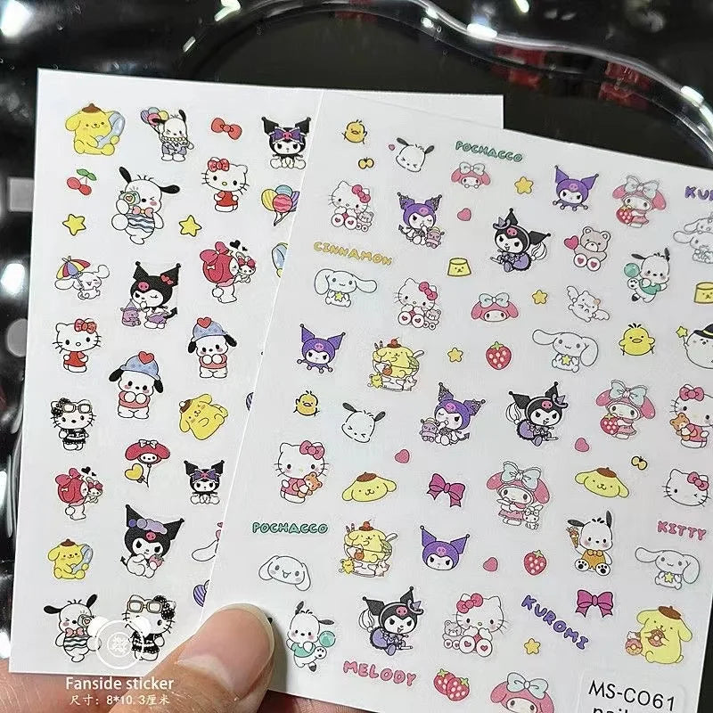 Adesivos para Unhas 3D Sanrio Kawaii - Cinnamoroll, Hello Kitty, My Melody, Kuromi, Decoração para Unhas