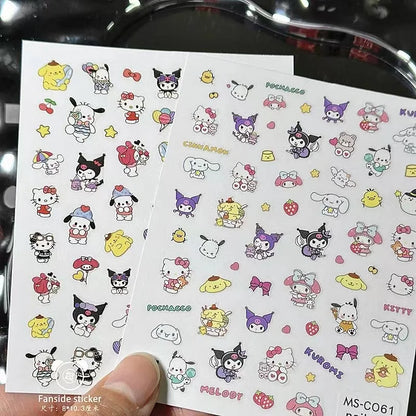 Adesivos para Unhas 3D Sanrio Kawaii - Cinnamoroll, Hello Kitty, My Melody, Kuromi, Decoração para Unhas