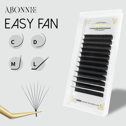Abonnie cílios com curvatura M/L, fácil de criar volume, cílios mega volume, fãs automáticos de fácil aplicação, efeito de florescimento para volume