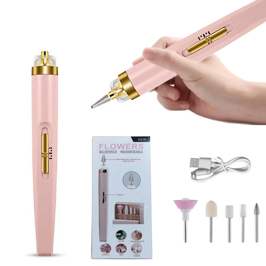 Máquina de Broca para Unhas Elétrica 5 em 1 com Luz – Portátil, Mini, Ferramenta de Arte para Manicure, Ideal para Remoção de Gel