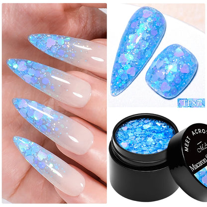 MEET ACROSS 8ml Macaron Glitter com Lantejoulas para Unhas, Esmalte em Gel com Corações Coloridos e Lantejoulas Irregulares, Gel para Arte em Unhas, Vernizes DIY