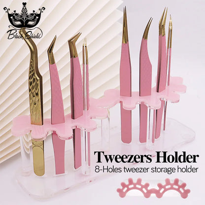 Suporte de acrílico para armazenamento de pinças de cílios, com 8 orifícios, prateleira conveniente para pinças, suporte para extensão de cílios, ferramenta de maquiagem e tatuagem