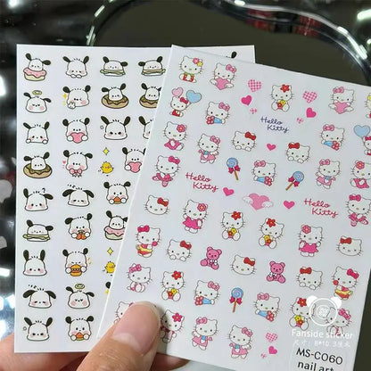 Adesivos para Unhas 3D Sanrio Kawaii - Cinnamoroll, Hello Kitty, My Melody, Kuromi, Decoração para Unhas