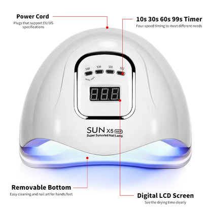 Secador de Unhas LED SUN X5MAX UV LED para Gel Secador de Unhas para Secagem de Todos os Tipos de Esmaltes em Gel com Carregamento USB Equipamento Profissional de Manicure
