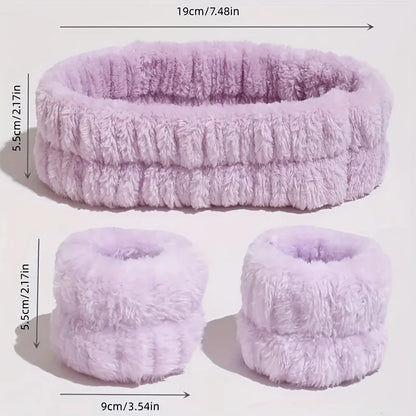 Conjunto de Faixas para Cabelo de Veludo Coral - Alta Elasticidade, para Maquiagem, Lavagem do Rosto, Máscara Facial e Cuidados com a Pele