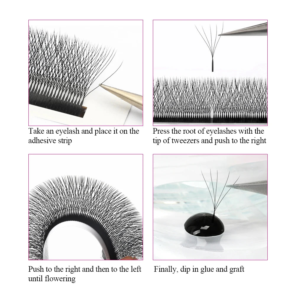FADVAN Cílios com Floramento Automático em Forma de W, Bloom 3D/4D/5D/6D, Fãs Premade para Extensão de Cílios, Naturais, Macios e Profissionais