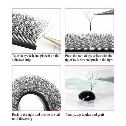 FADVAN Cílios com Floramento Automático em Forma de W, Bloom 3D/4D/5D/6D, Fãs Premade para Extensão de Cílios, Naturais, Macios e Profissionais