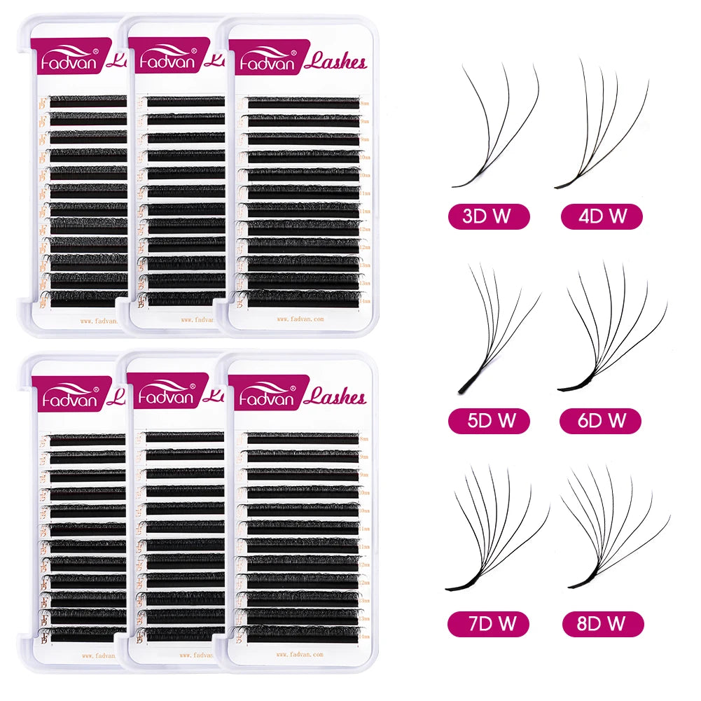 FADVAN Cílios com Floramento Automático em Forma de W, Bloom 3D/4D/5D/6D, Fãs Premade para Extensão de Cílios, Naturais, Macios e Profissionais