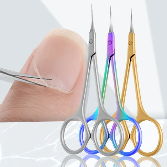 Tesoura de Cutícula em Aço Inoxidável Removedor de Pele Morta para Unhas, Alicate para Unhas, Tesoura Russa para Manicure com Ponta Curva