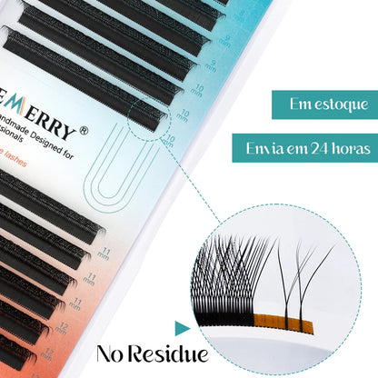 Extensões de Cílios GEMERRY YY, Curva em L, Olho de Raposa, Dicas Duplas, Volume Premade em Forma de Ventilador 2D, Tipo YY, Natural, Matte Black, Suprimentos para Cílios