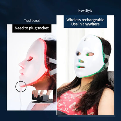 Máscara Facial LED Recarregável com 7 Cores, Terapia de Fotons LED, Máscara de Beleza para Rejuvenescimento da Pele, Levantamento Facial em Casa, Clareamento e Dispositivo de Beleza