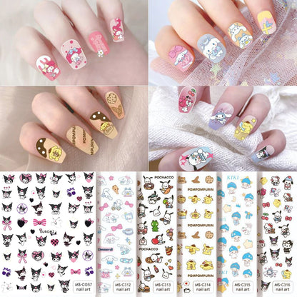 Adesivos para Unhas 3D Sanrio Kawaii - Cinnamoroll, Hello Kitty, My Melody, Kuromi, Decoração para Unhas