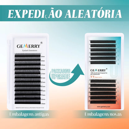Extensões de Cílios GEMERRY YY, Curva em L, Olho de Raposa, Dicas Duplas, Volume Premade em Forma de Ventilador 2D, Tipo YY, Natural, Matte Black, Suprimentos para Cílios