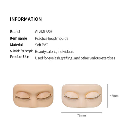 Cabeça de Treinamento para Extensão de Cílios GLAMLASH Mini - Modelo Plano com Pálpebras Removíveis para Prática.
