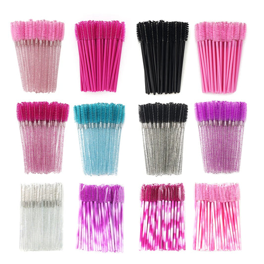 50 Peças de Escova para Cílios Descartável com Cabeça Macia, Escova de Sobrancelhas Cristal, Escova para Extensão de Cílios, Wands para Máscara, Ferramenta de Maquiagem
