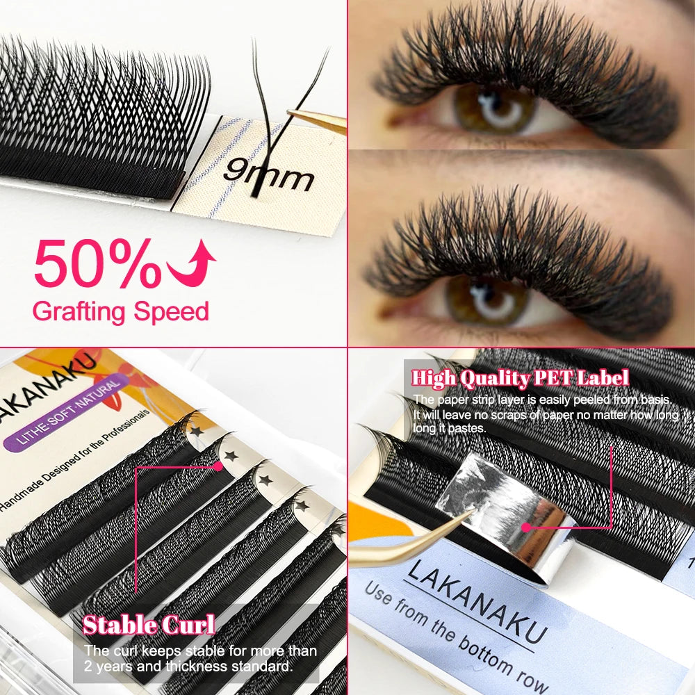 Extensões de Cílios LAKANAKU YY Shape Volume, Extensões de Cílios em Y, Volume Brasileiro, Cílios de Visom Cashmere, Extensões de Cílios YY