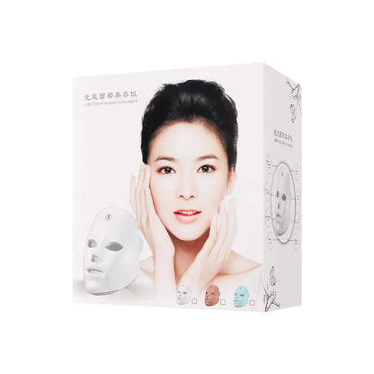 Máscara Facial LED Recarregável com 7 Cores, Terapia de Fotons LED, Máscara de Beleza para Rejuvenescimento da Pele, Levantamento Facial em Casa, Clareamento e Dispositivo de Beleza