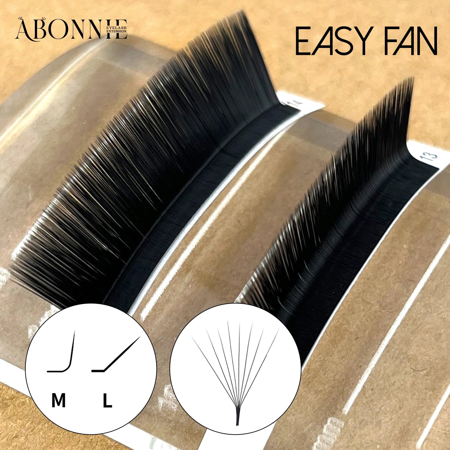 Abonnie cílios com curvatura M/L, fácil de criar volume, cílios mega volume, fãs automáticos de fácil aplicação, efeito de florescimento para volume