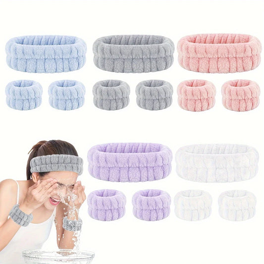Conjunto de Faixas para Cabelo de Veludo Coral - Alta Elasticidade, para Maquiagem, Lavagem do Rosto, Máscara Facial e Cuidados com a Pele