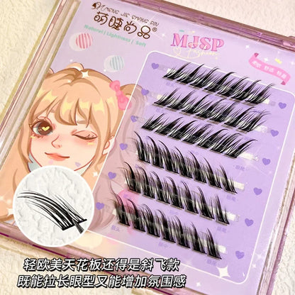 Skew Flying Fox Cílios Postiços Falsos em Tufo Único, Extensão Híbrida Segmentada, Efeito Natural de Olhos de Raposa, Ferramenta de Maquiagem para Cílios Individuais