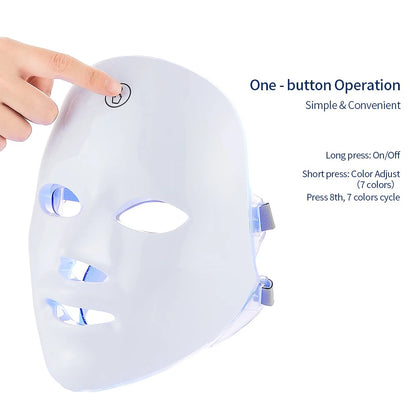 Máscara Facial LED Recarregável com 7 Cores, Terapia de Fotons LED, Máscara de Beleza para Rejuvenescimento da Pele, Levantamento Facial em Casa, Clareamento e Dispositivo de Beleza