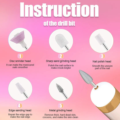 Máquina de Broca para Unhas Elétrica 5 em 1 com Luz – Portátil, Mini, Ferramenta de Arte para Manicure, Ideal para Remoção de Gel
