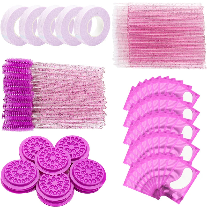 Kit de Ferramentas para Maquiagem de Cílios: Escova, Fita, Anel de Cola, Pad de Gel para Olhos, Patch Descartável, Aplicador de Máscara, Suprimentos para Extensão de Cílios