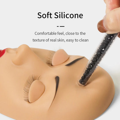 Modelo de Cabeça para Treinamento de Extensão de Cílios, Cabeça de Prática com Cílios Implantados, Modelo de Cabeça de Silicone com Pálpebras Substituíveis