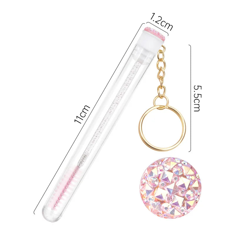 10 Peças Escova de Cílios em Tubo com Chaveiro Dourado e Glitter