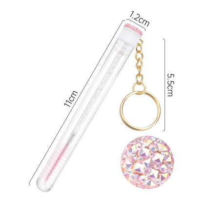 10 Peças Escova de Cílios em Tubo com Chaveiro Dourado e Glitter