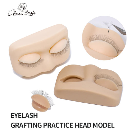 Cabeça de Treinamento para Extensão de Cílios GLAMLASH Mini - Modelo Plano com Pálpebras Removíveis para Prática.