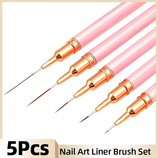 Conjunto de pincéis para unhas de 7/9/11/15/25mm, para desenhar linhas, listras e pintar flores, caneta de arte para unhas, acessórios para design de manicure DIY