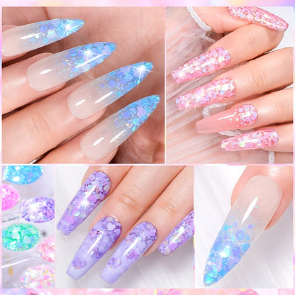MEET ACROSS 8ml Macaron Glitter com Lantejoulas para Unhas, Esmalte em Gel com Corações Coloridos e Lantejoulas Irregulares, Gel para Arte em Unhas, Vernizes DIY